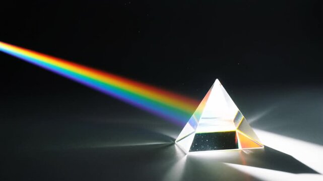 Prism refracting vibrant rainbow light in a dark elegant setup