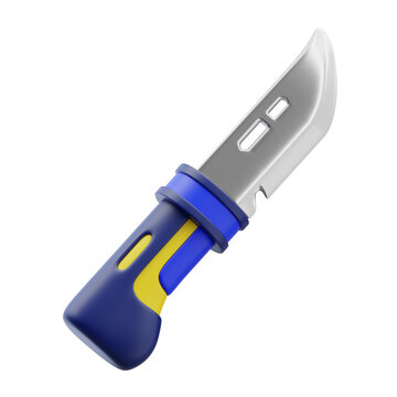 Blue-handled pocket knife with sharp blade isolated on transparent background, illustration