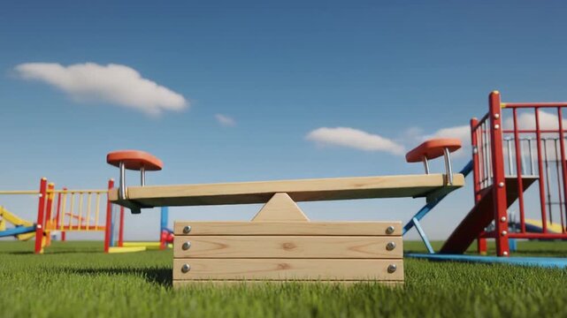 children's playground seesaw motion in sunny outdoor park
