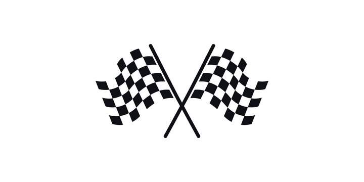 Two checkered flags crossed on transparent background for finish line and racing concept.
