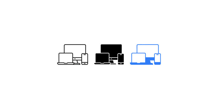 Responsive web design and multi device synchronization icons for technology and connectivity.