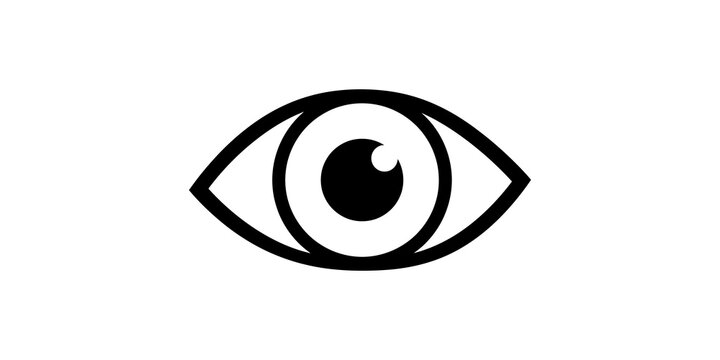 Black eye icon vector flat design style for visibility and vision concepts.