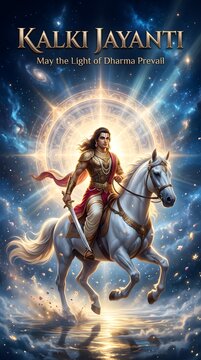 Kalki jayanti festival poster design with jayanti majestic illustration lord kalki riding