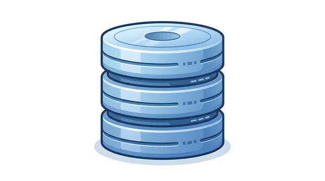 Modern blue database storage icon featuring stacked cylindrical servers for cloud computing and data management concepts
