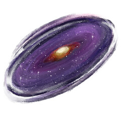 Hand drawn purple spiral galaxy with nebula and stardust isolated on white background © nita