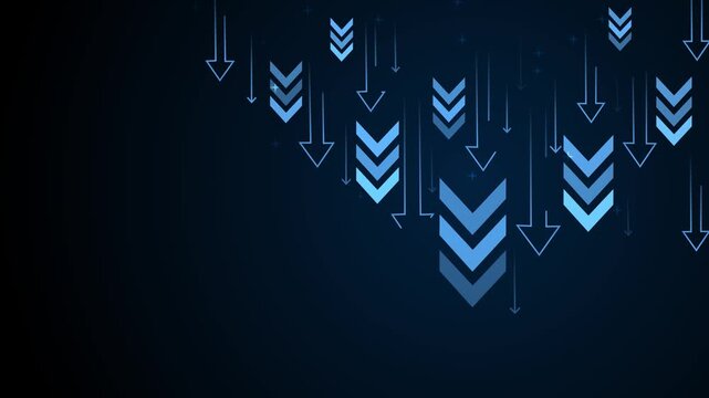 Background with many downward arrows and chevrons symbolizing decline falling sales recession animation