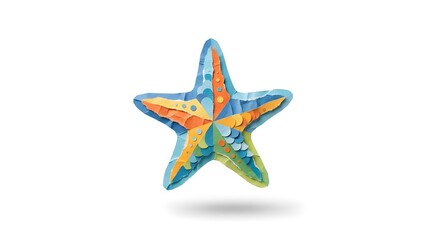 Fototapeta premium Colorful Starfish Toy Sculpture Floating Above Shadow