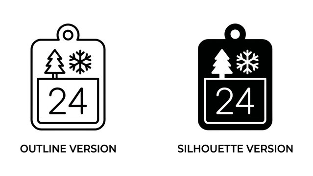 Christmas Countdown Calendar Icons: Two distinct icons depict the days leading up to Christmas, with one showcasing a simple outline and the other a bold silhouette.