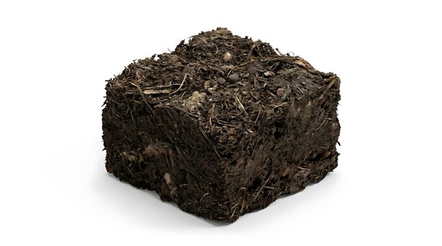 Cube of dark fertile organic garden soil