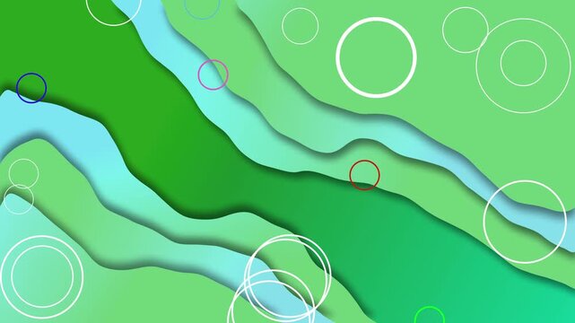 Abstract layered paper cut background with floating circle outlines and smooth wavy shapes animation