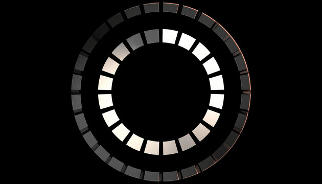 Futuristic Circular Loading Indicator with Segmented Rings and Glowing White Blocks on a Dark Background