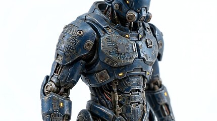 Fototapeta premium Detailed blue robotic armor torso on white background.
