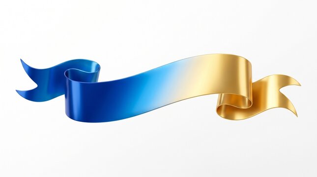 Elegant blue and gold ribbon banner, a luxurious gradient scroll for premium design elements. Shiny metallic decorative ribbon, perfect for awards, certificates, and festive announcements.