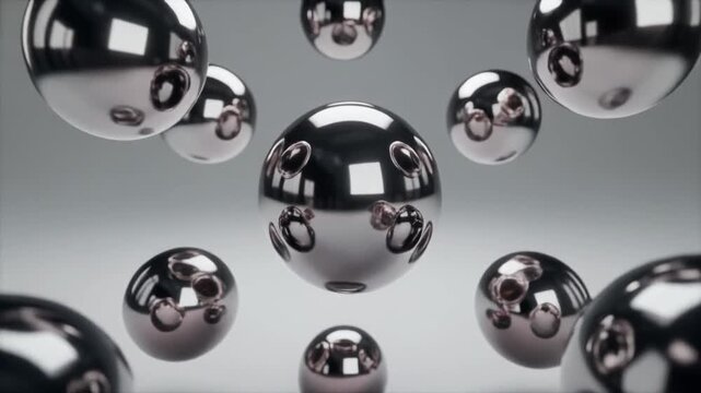 Futuristic reflective chrome spheres floating in dynamic motion 4k
