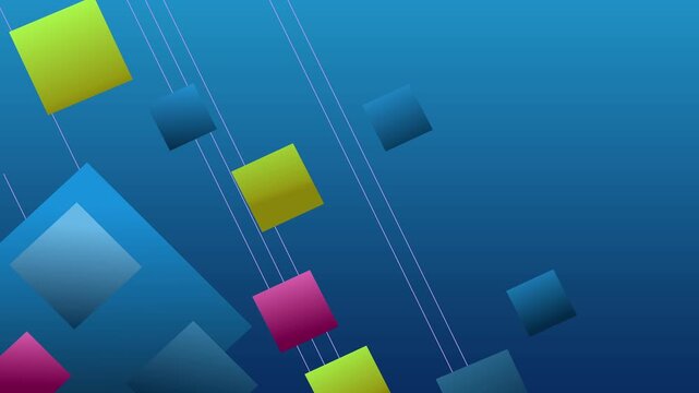 Abstract background with floating colorful squares and diagonal lines modern geometric design animation