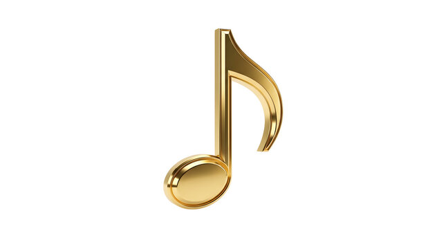 Golden eighth music note isolated on transparent background for design and media projects