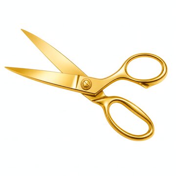 High quality shiny gold scissors illustration isolated on white background suitable for tailoring craft hair salon barber shop grand opening ribbon cutting and creative design.