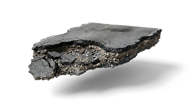 Floating chunk of broken asphalt road surface pavement.