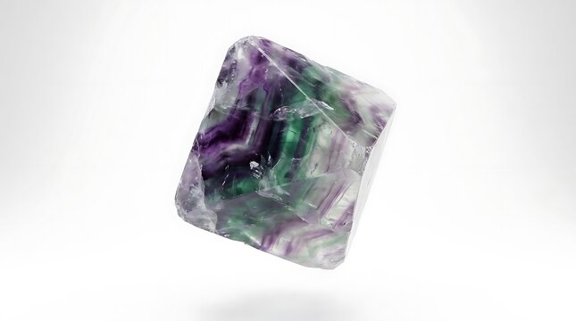 Polished fluorite crystal cube showing layered colors.