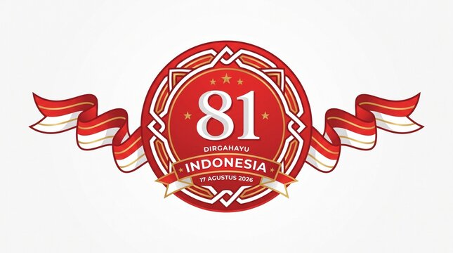 Red and white graphic emblem celebrating Indonesia's independence day with the number 81