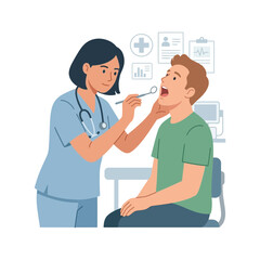 Obraz premium Professional Female Dentist Performing Oral Health Examination on Male Patient in Medical Clinic Office