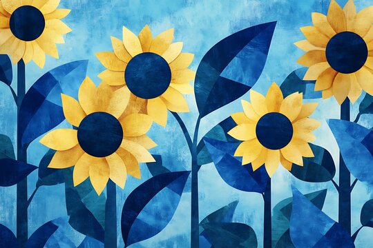 Vibrant sunflowers against a blue sky