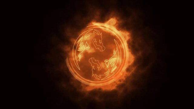 yin yang symbol with fire effect background