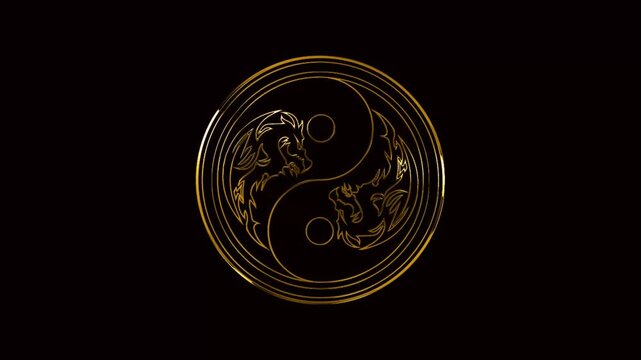 luxury gold yin yang symbol animation on the green screen background
