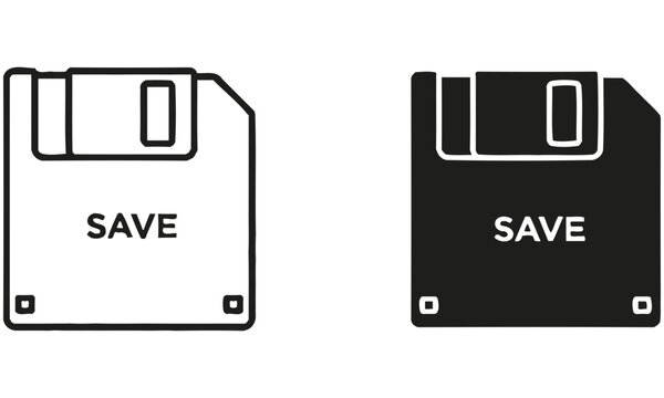 Two floppy disk icons representing saving data in outline and solid versions