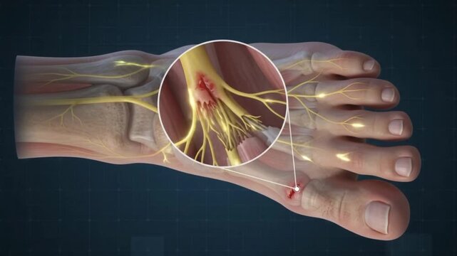 3D Medical Cutaway Showing Reduced Oxygen Delivery to Diabetic Foot Wound 