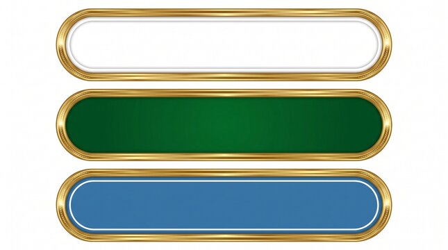Elegant gold frame banners, a luxurious collection of three blank oval text boxes with metallic borders. Premium golden graphic elements for titles, labels, or web design.