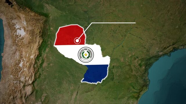 Paraguay Map with National Flag on South America Geographic Map, Paraguay Country Map and Flag Geographic Visualization, Paraguay Flag Map on South America, Paraguay Location Map with National Flag