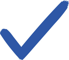 Blue checkmark icon PNG symbolizing approval, confirmation, validation and successful completion with a bold painted brushstroke design, Isolated on Transparent Background © All