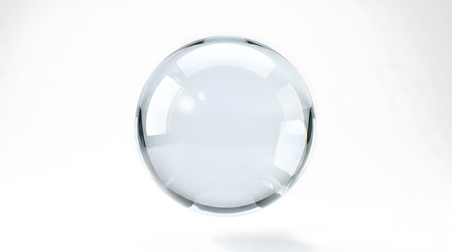 Transparent glass sphere floating on white background.