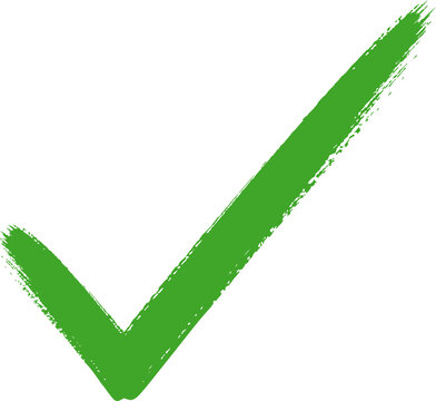 Green checkmark icon PNG representing approval, confirmation, success and correct selection with a bold hand drawn brushstroke design, Isolated on Transparent Background