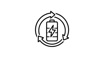 Obraz premium Sustainable Battery Energy Recycling Symbol Black and White Vector Illustration