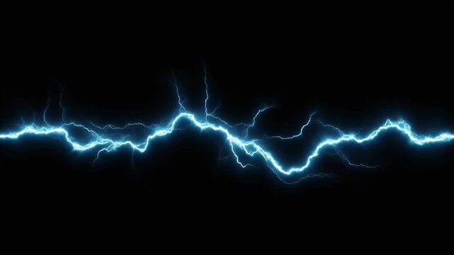 A bright blue electrical discharge or lightning bolt glows against a black background.