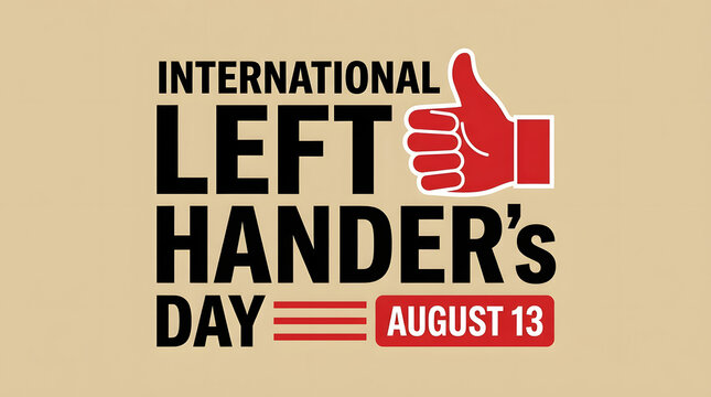Celebration graphic for international left handers day august thirteenth with thumbs up icon with minimalist graphic celebrating special observance date