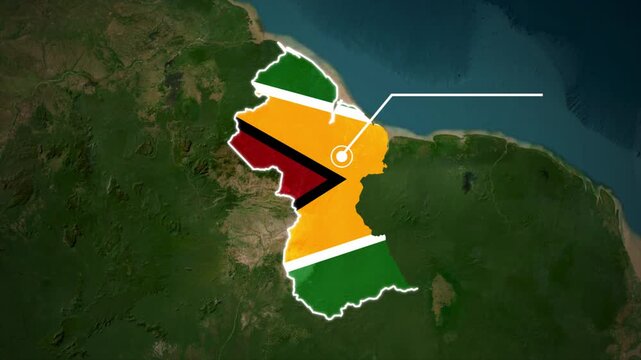 Guyana Country Map and Flag Geographic Visualization, Guyana Flag Map on South America, Guyana Location Map with National Flag
