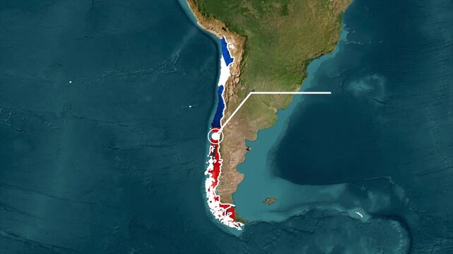 Chile Country Map and Flag Geographic Visualization, Chile Flag Map on South America, Chile Location Map with National Flag, Chile Map with National Flag on South America Geographic Map