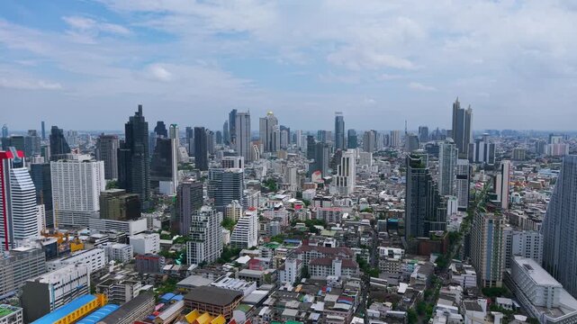 Drone Zoom In Over Bangkok Pathum Wan Skyline