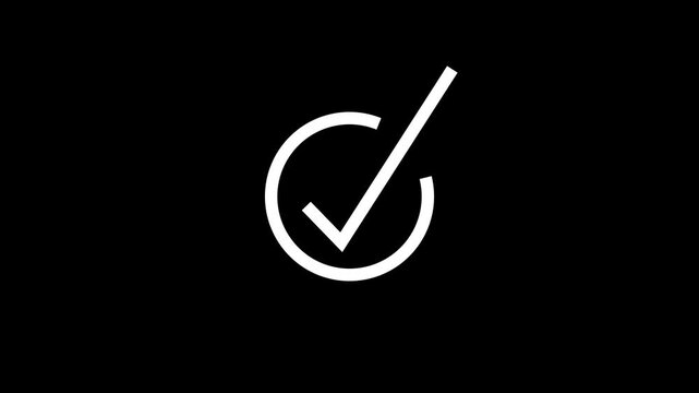 White checkmark icon animates with a subtle downward motion on a black background validation approval confirm accept positive success