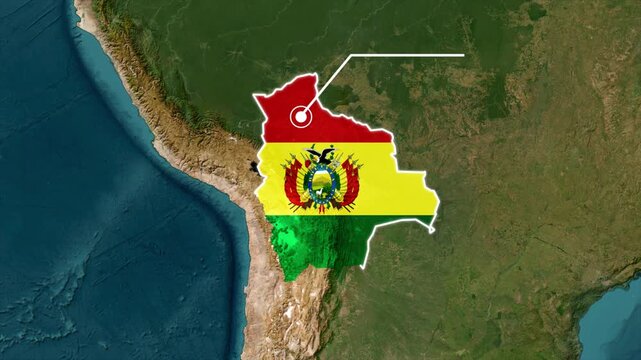 Bolivia Map with National Flag on South America Geographic Map, Bolivia Country Map and Flag Geographic Visualization, Bolivia Flag Map on South America, Bolivia Location Map with National Flag