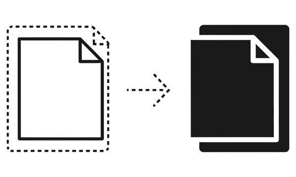 Document transformation from outline to solid fill icon illustration design element