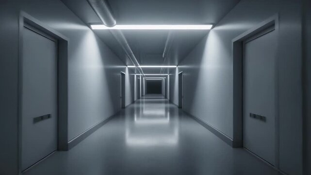 Modern minimalist interior hallway with doors and windows