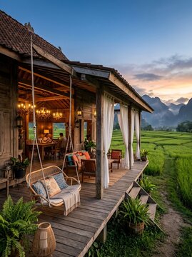 Wooden house landscape