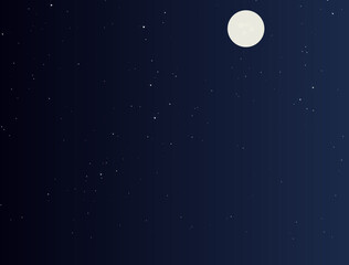 Fototapeta premium Dark starry night sky with bright full moon vector background