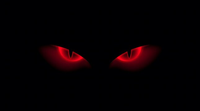 A pair of glowing red eyes pierce the darkness evoking a sense of mystery and halloween fright
