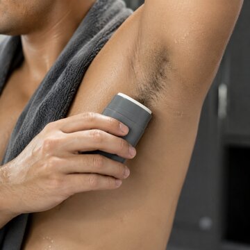 Applying Stick Deodorant to Sweaty Underarm After a Workout