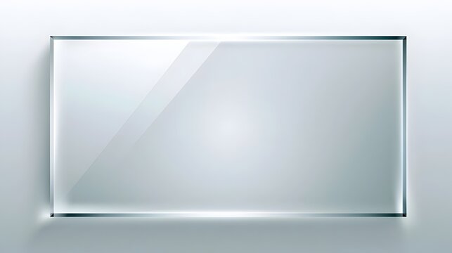Realistic white background shiny glossy glass plate panel with light glare reflective surface effect overlay on isolated background rectangle gradient window Stock Illustration